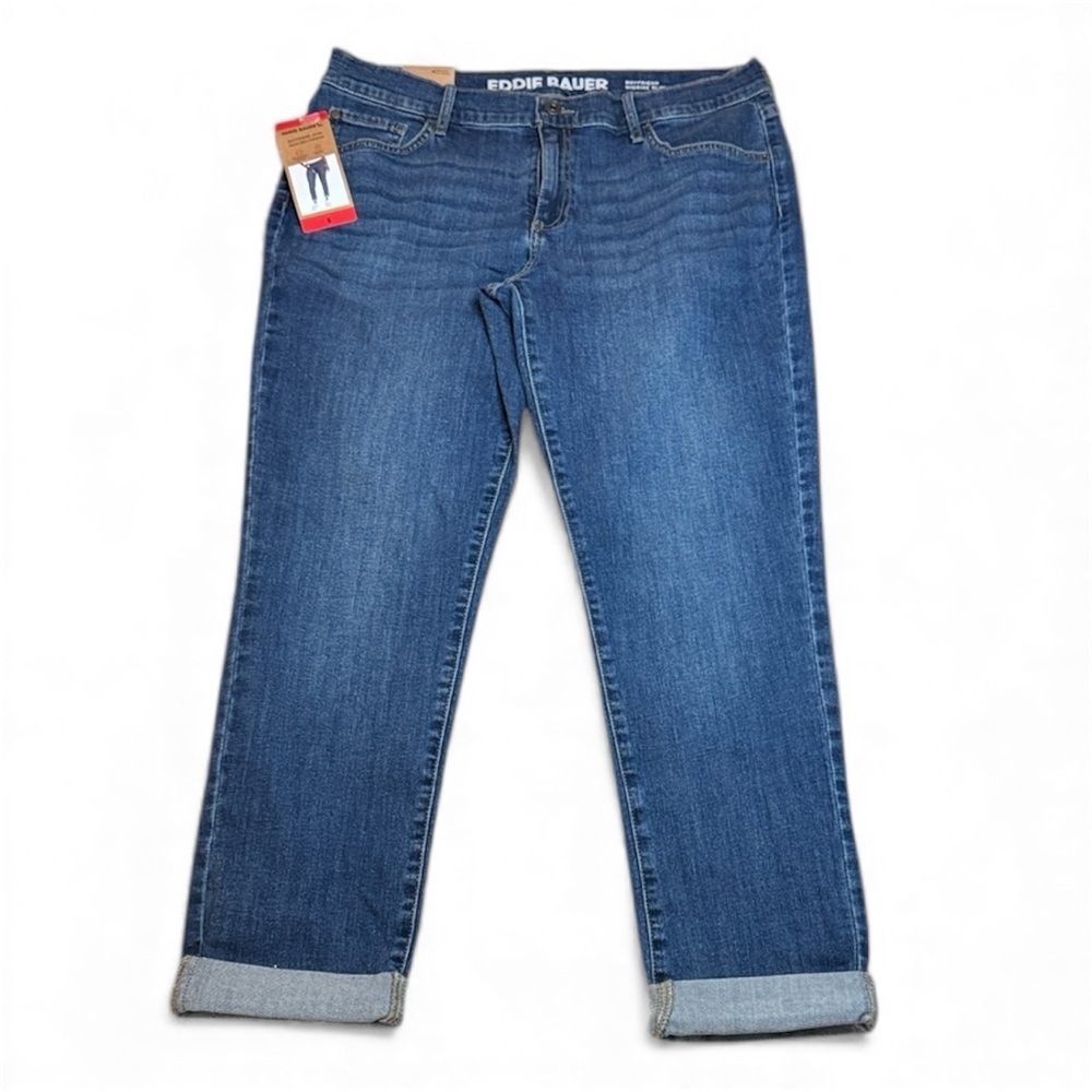 NWT Eddie Bauer Women's Classic Straight Leg Denim Jeans sz 8 Rolled Cuff